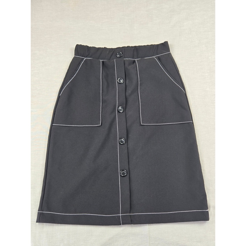 Downeast Black Contrast Stitch Button Front A-Line Skirt XS Made in USA